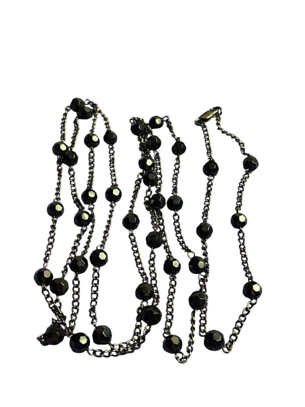 Black Faceted Glass Beaded Chain Necklace Lobster Clasp 60 inches Long
